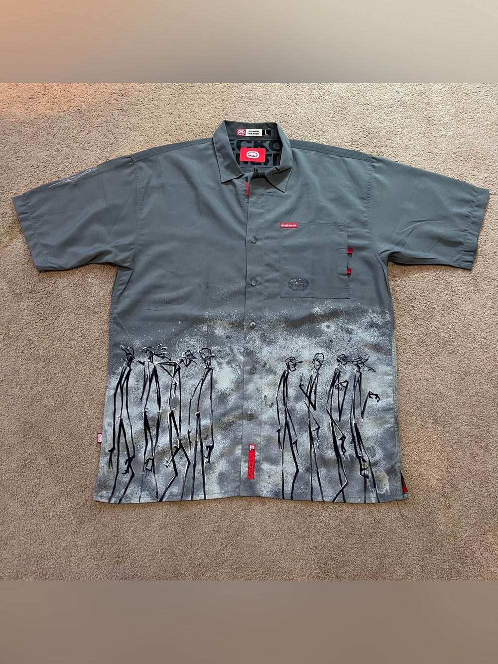 Ecko Unltd Shirt Size Large Ecko Complex Abstract Graphic Button Down RARE